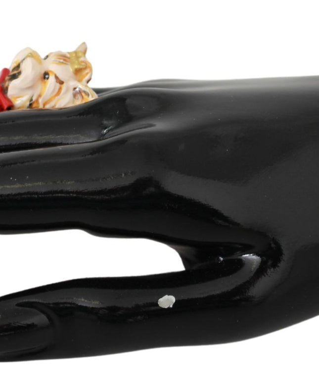 Dolce & Gabbana Gold Brass Resin Beige Dog Pet Branded Accessory Ring
