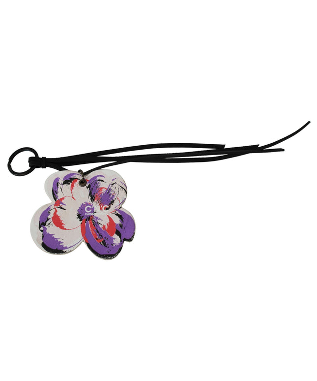 Costume National White Leather Butterfly Logo Keyring C'N'C Keychain