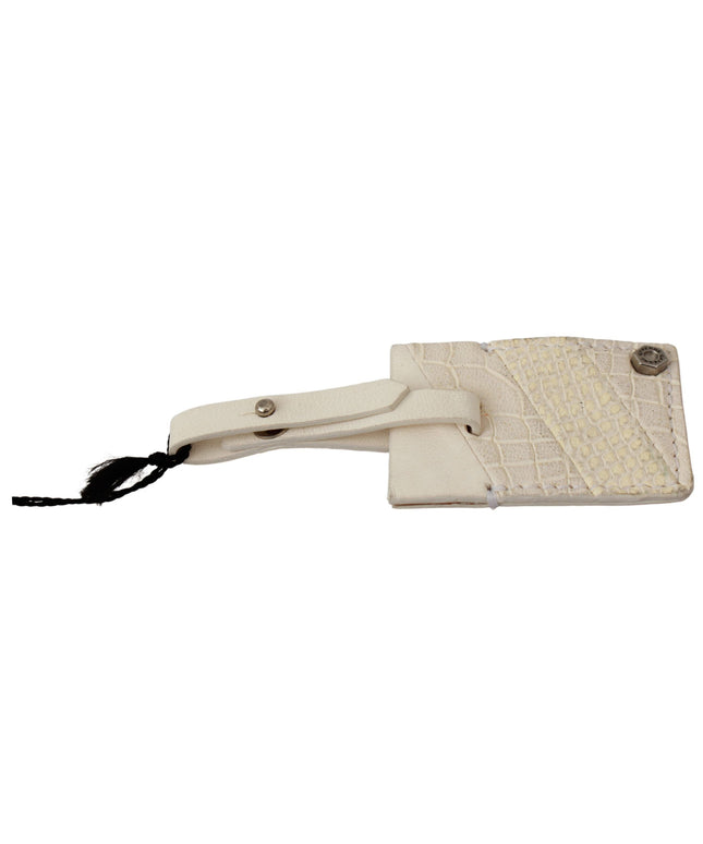 GF Ferre Beige Luggage Tag Branded Leather Patterned Keychain