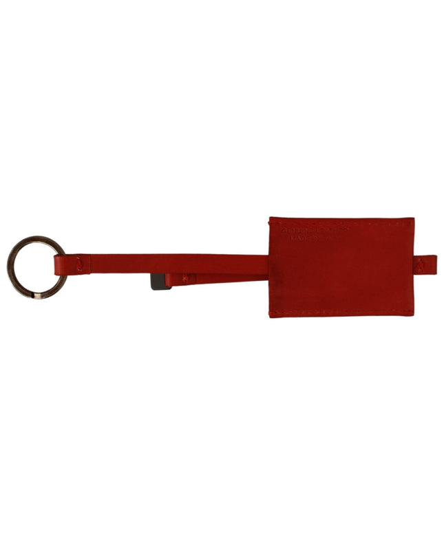 Costume National Red Leather Branded Logo Keyring Keychain