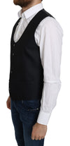 Dolce & Gabbana Blue Silk Romb Pattern Formal Coat Vest