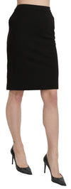 GF Ferre Black High Waist Pencil Cut Knee Length Formal Skirt