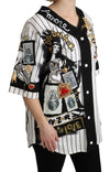 Dolce & Gabbana White and black Blouse Cotton Crystal Charms Amore Shirt