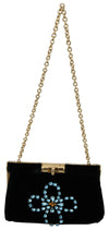 Dolce & Gabbana Black Velvet Crystal Studs Women Crossbody Sling Borse Bag