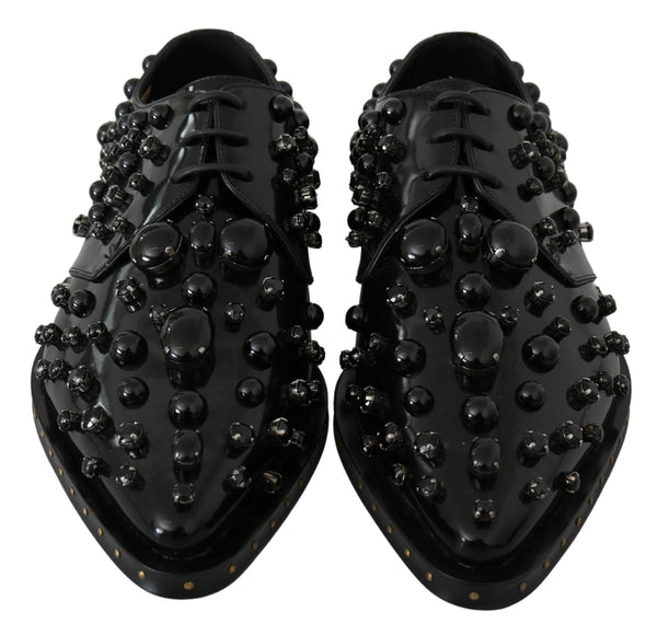 Dolce & Gabbana Black Leather Crystals Dress Broque Shoes