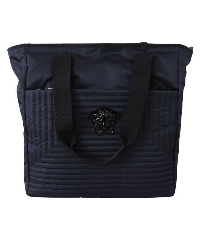 Versace Elegant Blue Nylon Tote Bag