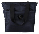 Versace Elegant Blue Nylon Tote Bag