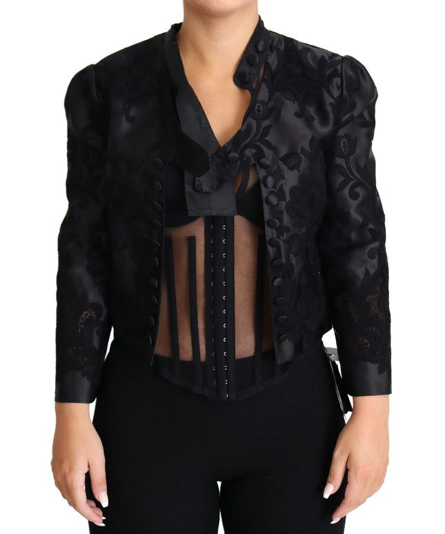 Dolce & Gabbana Black Lace Sheer Corset Organza Silk Jacket