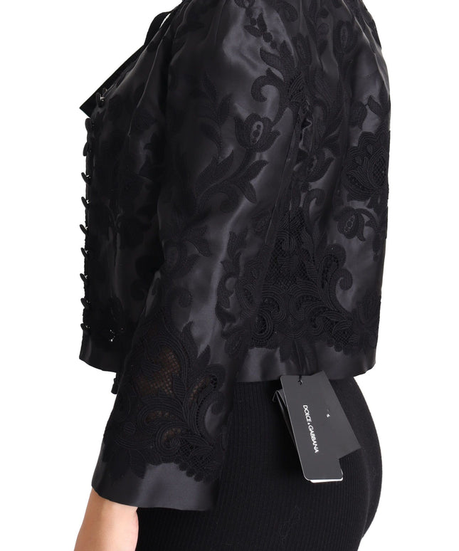Dolce & Gabbana Black Lace Sheer Corset Organza Silk Jacket
