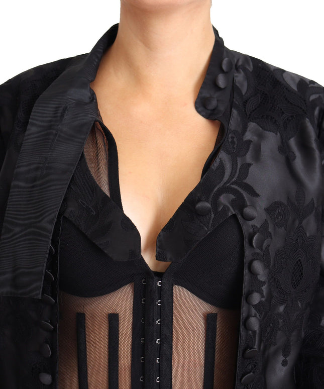 Dolce & Gabbana Black Lace Sheer Corset Organza Silk Jacket