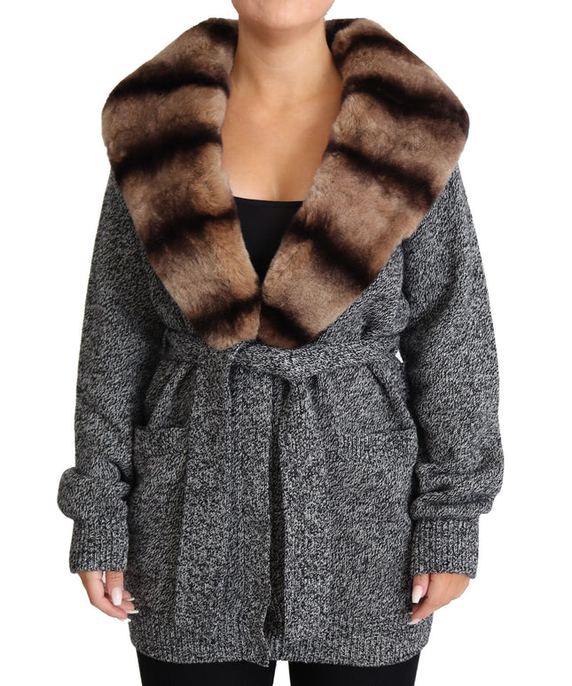 Dolce & Gabbana Gray Cardigan Fur Coat Cashmere Jacket