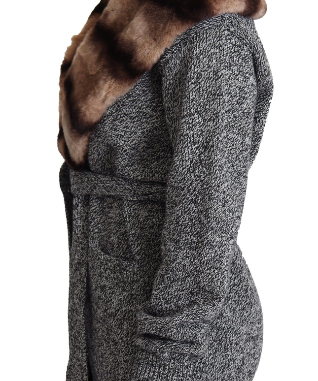 Dolce & Gabbana Gray Cardigan Fur Coat Cashmere Jacket