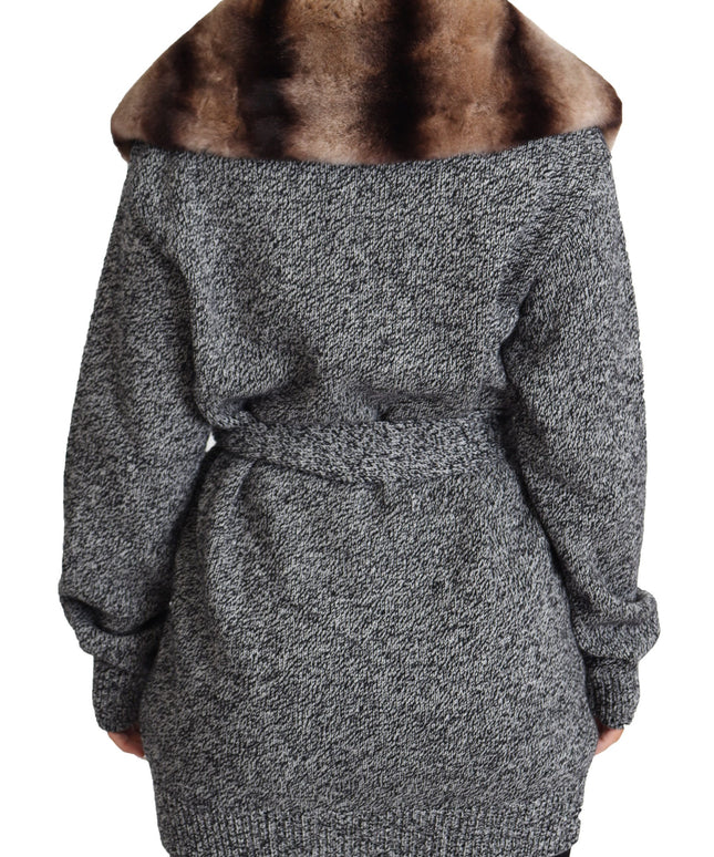Dolce & Gabbana Gray Cardigan Fur Coat Cashmere Jacket