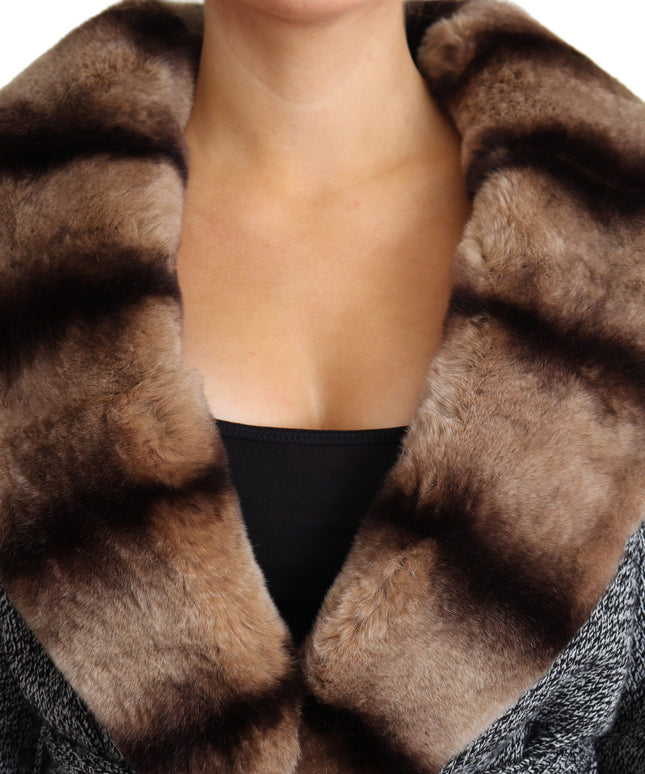 Dolce & Gabbana Gray Cardigan Fur Coat Cashmere Jacket