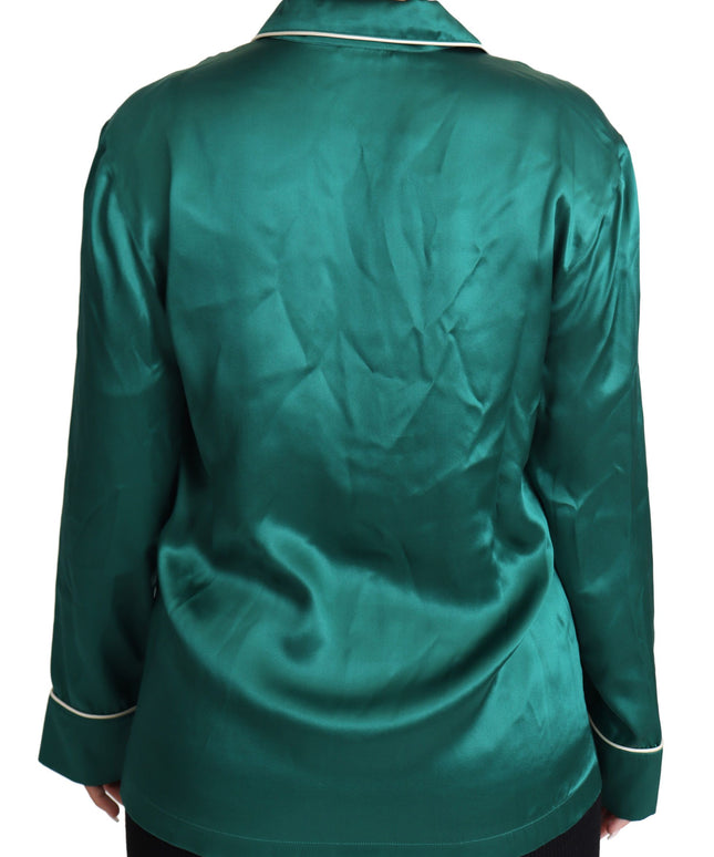 Dolce & Gabbana Green Pyjama Blouse Silk Lounge Sleepwear Top