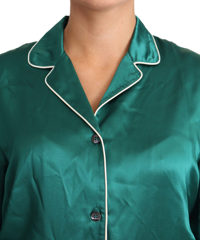 Dolce & Gabbana Green Pyjama Blouse Silk Lounge Sleepwear Top