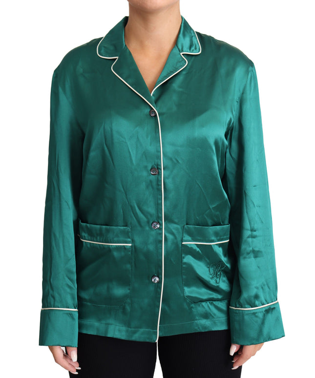 Dolce & Gabbana Green Pyjama Blouse Silk Lounge Sleepwear Top
