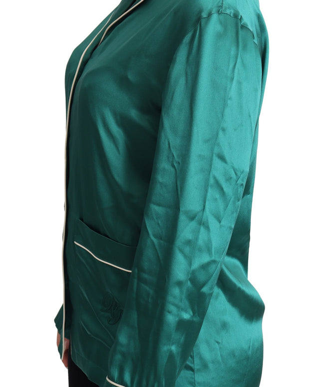 Dolce & Gabbana Green Pyjama Blouse Silk Lounge Sleepwear Top