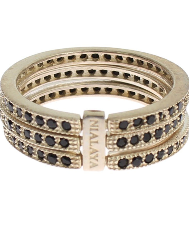 Nialaya Black CZ 925 Sterling Silver Womens Ring
