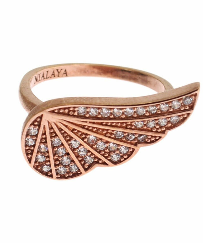 Nialaya Pink Gold 925 Silver Womens Clear CZ Ring