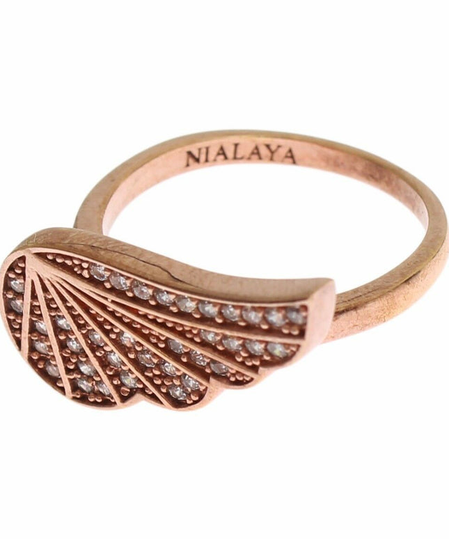 Nialaya Pink Gold 925 Silver Womens Clear CZ Ring