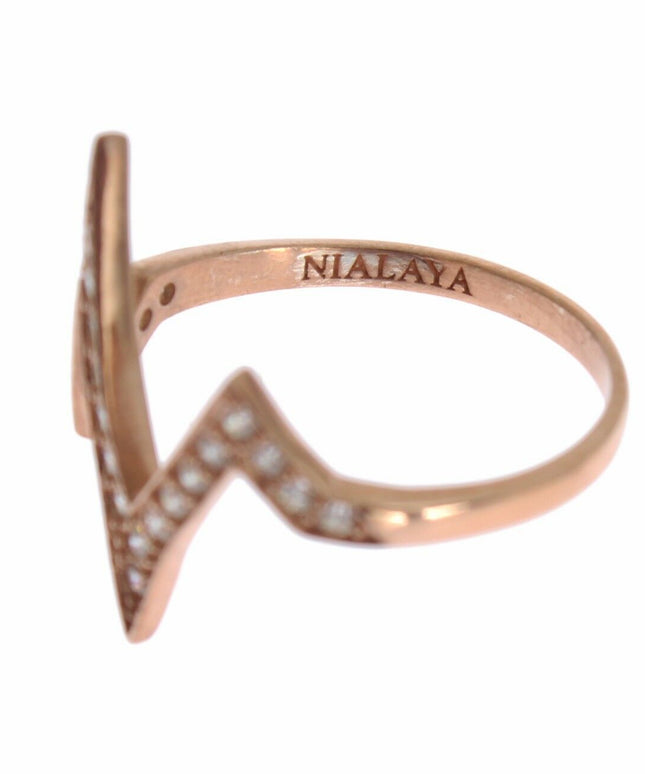 Nialaya Pink Gold 925 Silver Womens Clear Ring