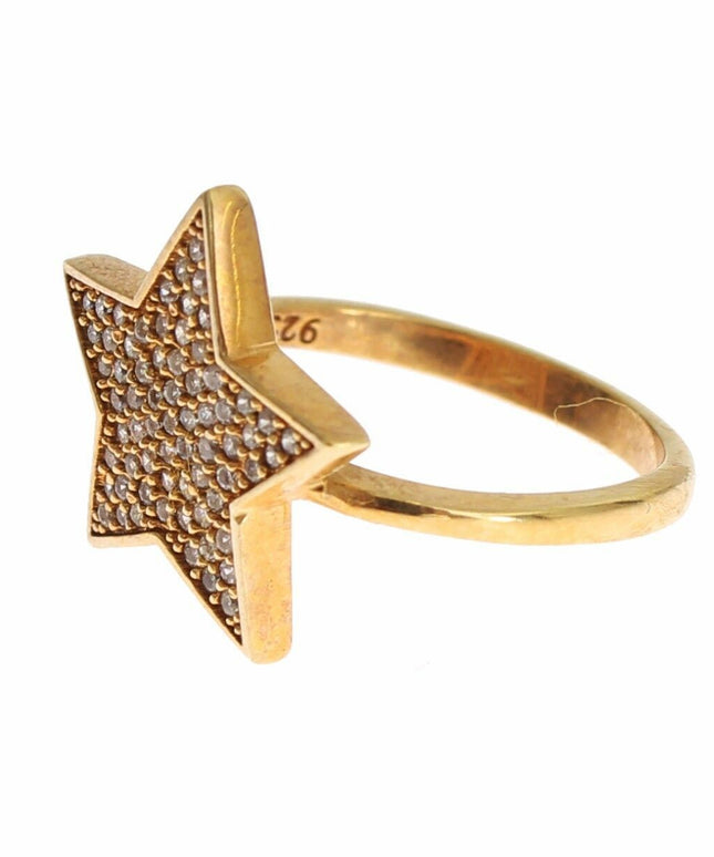 Nialaya Star Gold 925 Silver Womens Clear Ring