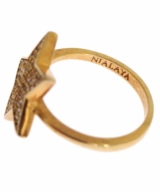 Nialaya Star Gold 925 Silver Womens Clear Ring