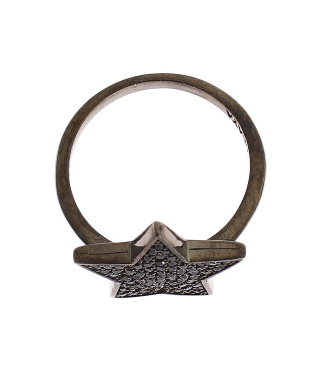 Nialaya Black CZ Star 925 Silver Womens Ring