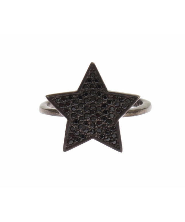 Nialaya Black CZ Star 925 Silver Womens Ring