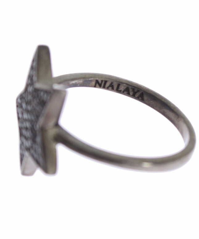 Nialaya Black CZ Star 925 Silver Womens Ring