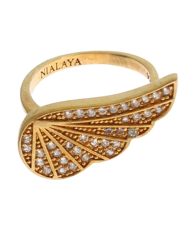 Nialaya Womens Clear CZ Gold 925 Silver Authentic Ring