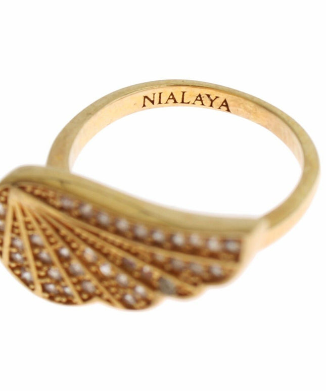 Nialaya Womens Clear CZ Gold 925 Silver Authentic Ring