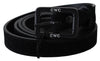 Costume National Black Leather Velvet Buckle Waist Belt