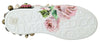 Dolce & Gabbana White Leather Crystal Roses Floral Sneakers Shoes