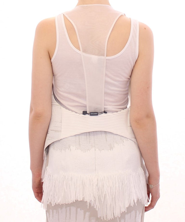Arzu Kaprol White Lashes Open Back Vest Jacket