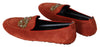Dolce & Gabbana Orange Leather Crystal CrownLoafers Shoes
