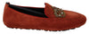 Dolce & Gabbana Orange Leather Crystal CrownLoafers Shoes