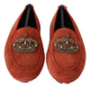 Dolce & Gabbana Orange Leather Crystal CrownLoafers Shoes