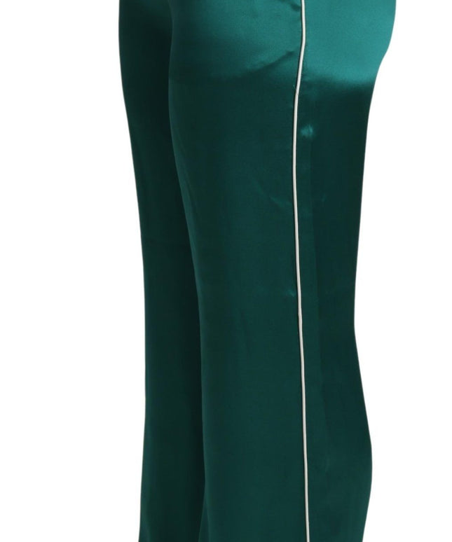 Dolce & Gabbana Green High Waist Pajama Trouser Silk Pant