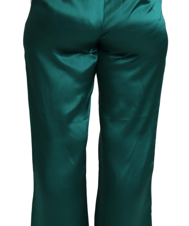Dolce & Gabbana Green High Waist Pajama Trouser Silk Pant