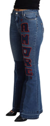 بنطلون Dolce &amp; Gabbana Blue Amore Patch Bootcut Cotton Stretch