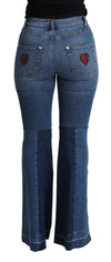 بنطلون Dolce &amp; Gabbana Blue Amore Patch Bootcut Cotton Stretch