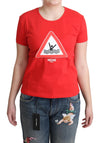 Moschino Red Cotton Swim Graphic Triangle PrintT-shirt
