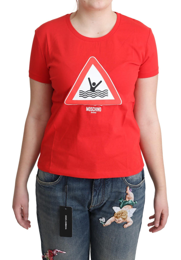 Moschino Red Cotton Swim Graphic Triangle PrintT-shirt