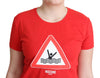 Moschino Red Cotton Swim Graphic Triangle PrintT-shirt