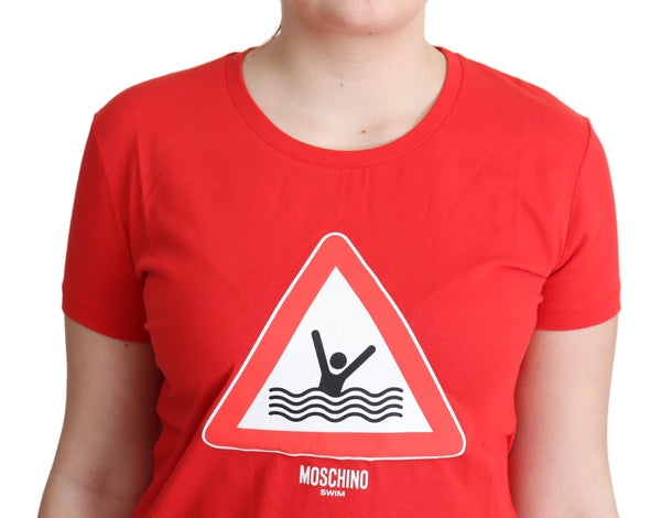 Moschino Red Cotton Swim Graphic Triangle PrintT-shirt