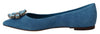 Dolce & Gabbana Blue Suede Crystals Loafers Flats Shoes