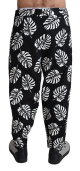 Dolce & Gabbana Black Leaf Cotton Stretch Trouser Pants Pants