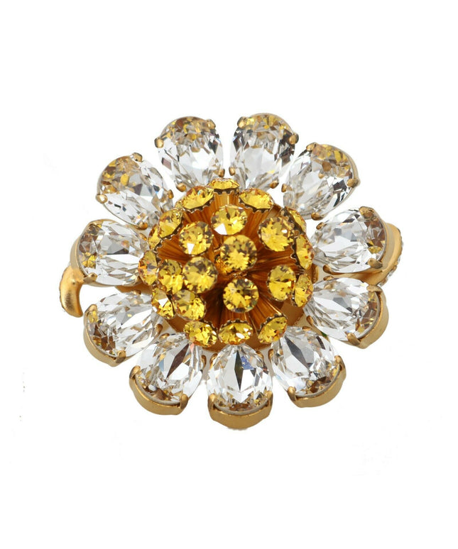 Dolce & Gabbana Gold Brass Yellow Crystal Flower Ring
